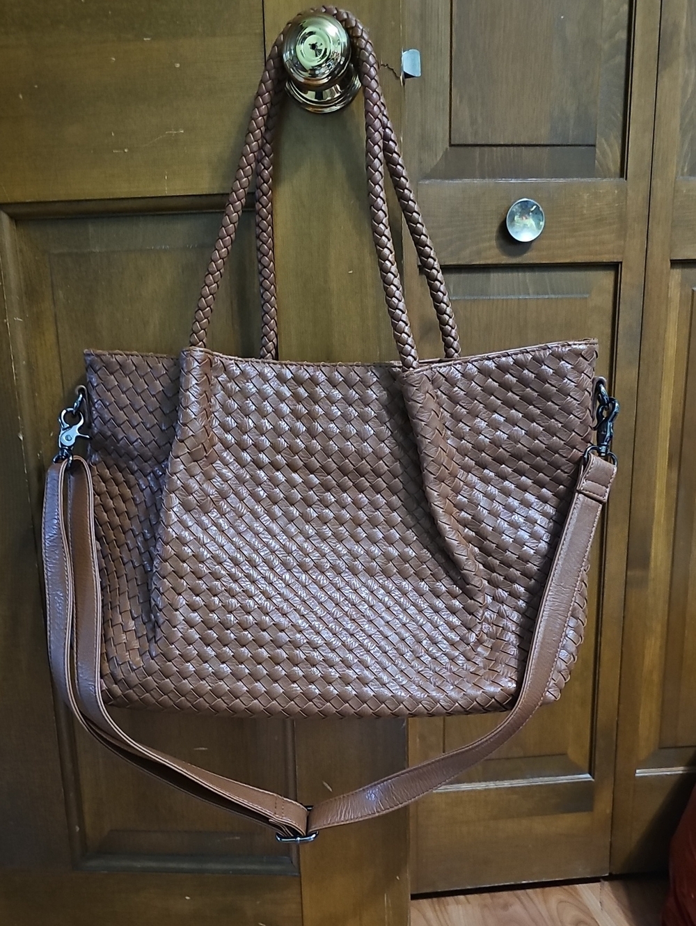 Amazon Woven Tote Bag in Brown with Braided Handles